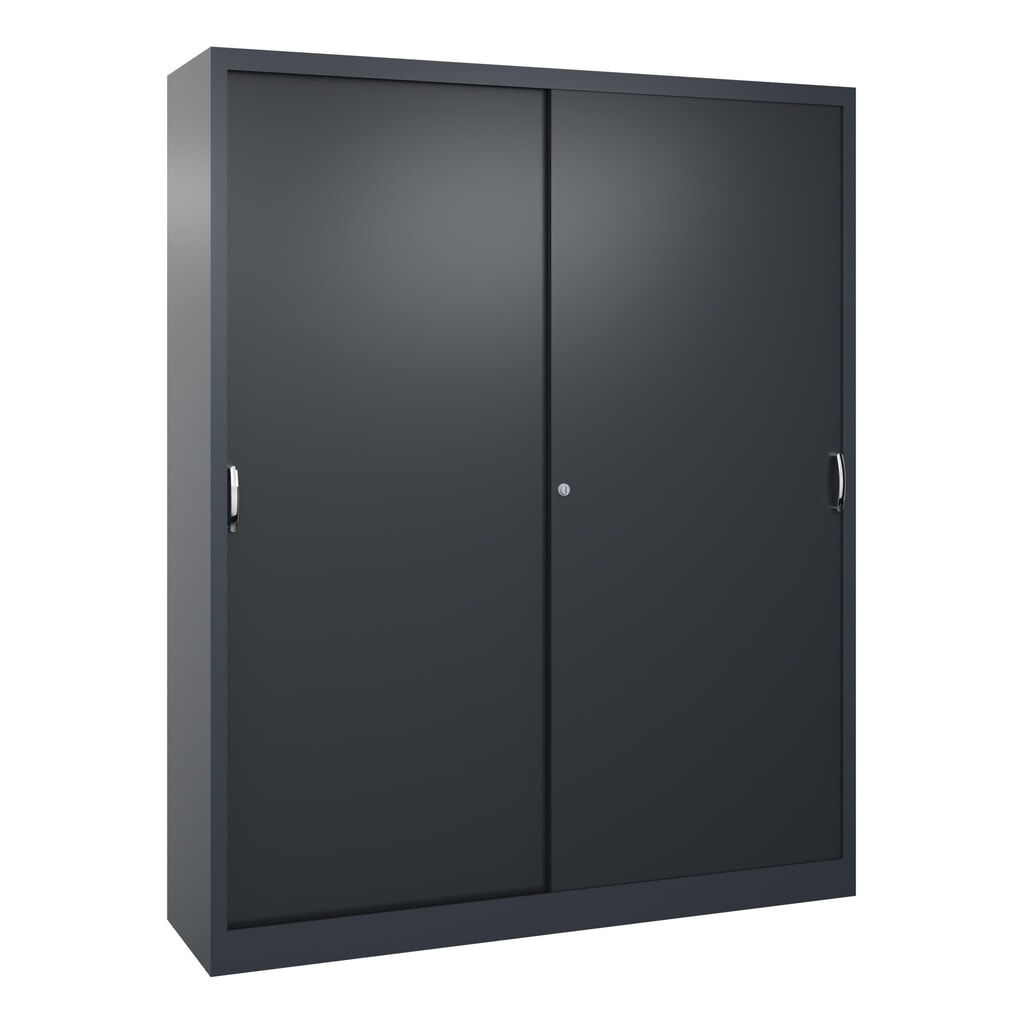 Werkplaatsschuifdeurkast C+P met 8 legborden, hxbxd 1.950 x 1.600 x 400 mm, scheidingswand, antracietgrijs, zwartgrijs Product afbeelding: Werkplaatsschuifdeurkast C+P met 8 legborden, hxbxd 1.950 x 1.600 x 400 mm, scheidingswand, antracietgrijs, zwartgrijs