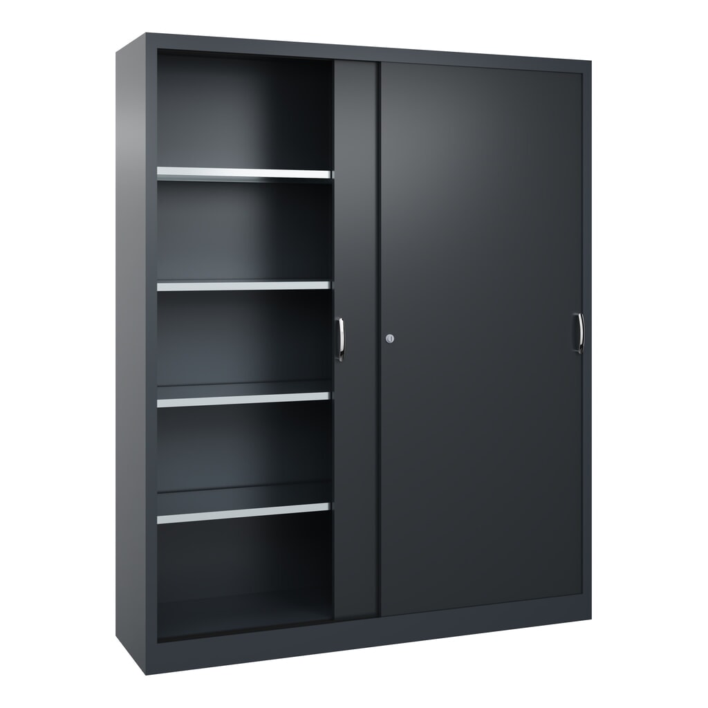 Werkplaatsschuifdeurkast C+P met 8 legborden, hxbxd 1.950 x 1.600 x 400 mm, scheidingswand, antracietgrijs, zwartgrijs Productafbeelding nr. 3: Werkplaatsschuifdeurkast C+P met 8 legborden, hxbxd 1.950 x 1.600 x 400 mm, scheidingswand, antracietgrijs, zwartgrijs