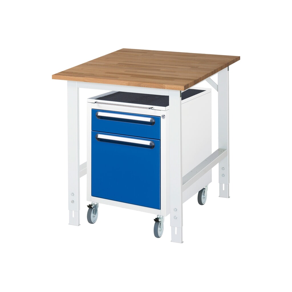 Product afbeelding: Werkplaatsset RAU TOM 2-delig, met werktafel, hxbxd 760-1.080 x 750 x 1.000 mm, massief beuken werkblad, excl. rolcontainer met 2 lades, hxbxd 690 x 480 x 600 mm