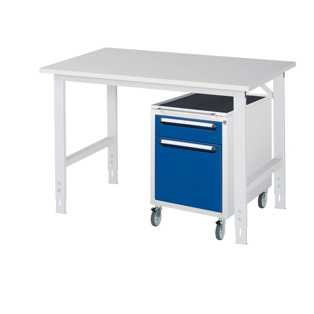 Werkplaatsset RAU TOM 2-delig, met werktafel, hxbxd 760-1.080 x 1.250 x 800 mm, werkblad met melaminelaag, excl. rolcontainer met 2 lades, hxbxd 690 x 480 x 600 mm Product afbeelding: Werkplaatsset RAU TOM 2-delig, met werktafel, hxbxd 760-1.080 x 1.250 x 800 mm, werkblad met melaminelaag, excl. rolcontainer met 2 lades, hxbxd 690 x 480 x 600 mm