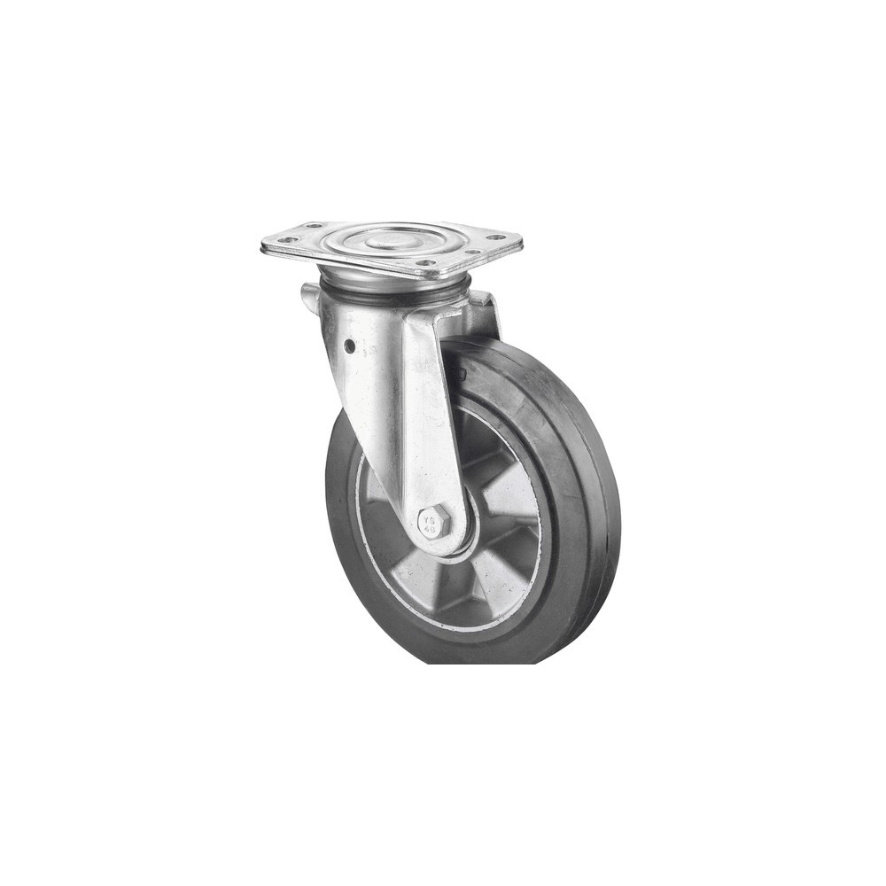 Product afbeelding: Wiel voor zware lasten elastisch rubber, zwenkwiel, kogellager, plaat, Ø x breedte 100 x 40 mm, draagvermogen 150 kg