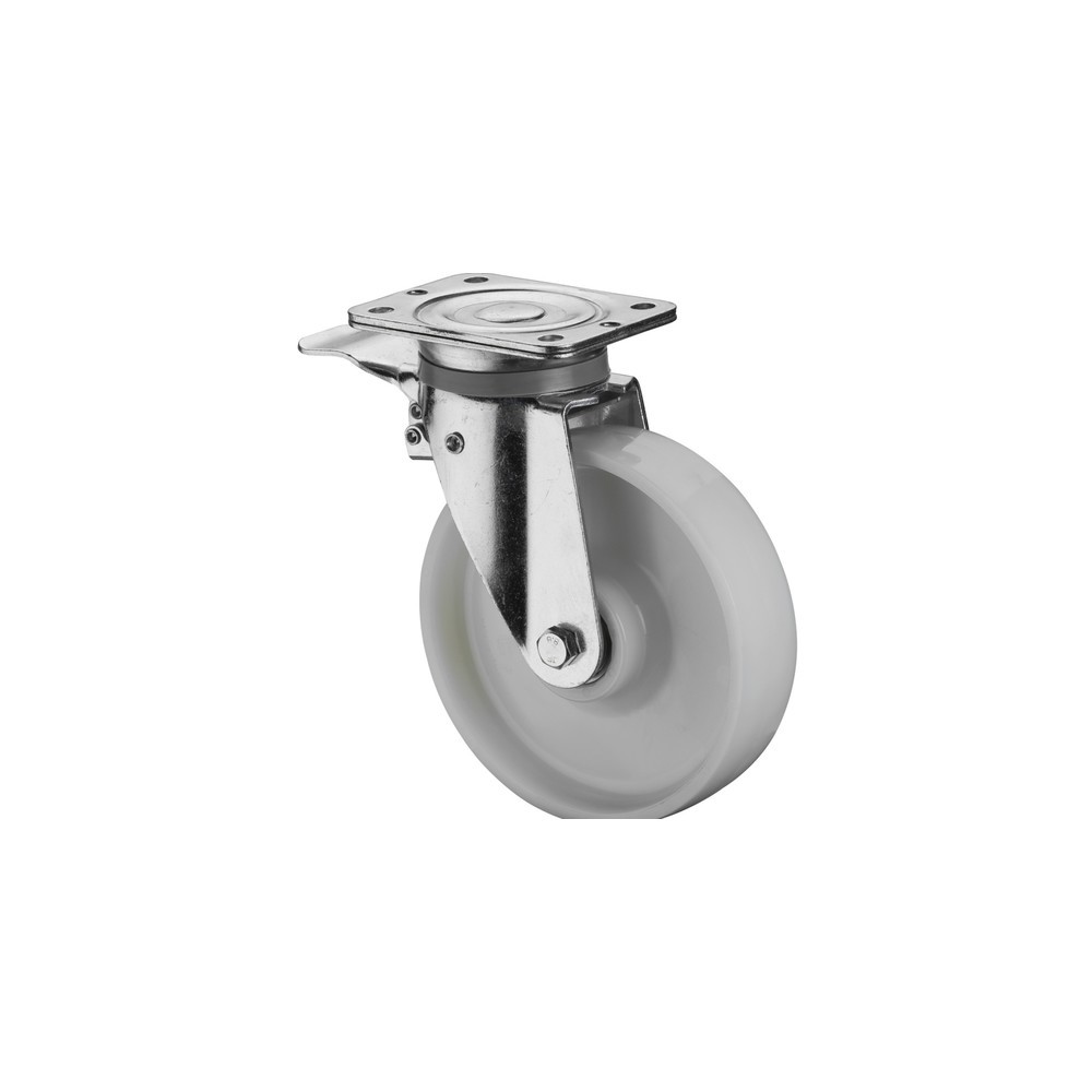 Product afbeelding: Wiel voor zware lasten kunststof, zwenkwiel met parkeerrem, kogellager, plaat, Ø x breedte 125 x 45 mm, draagvermogen 600 kg