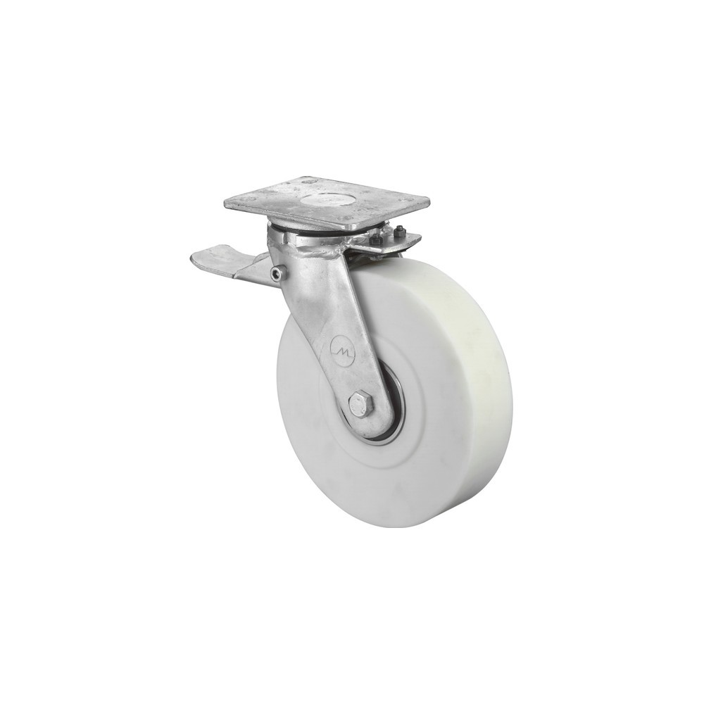 Product afbeelding: Wiel voor zware lasten polyamide, zwenkwiel met parkeerrem, kogellager, plaat, Ø x breedte 100 x 55 mm, draagvermogen 900 kg