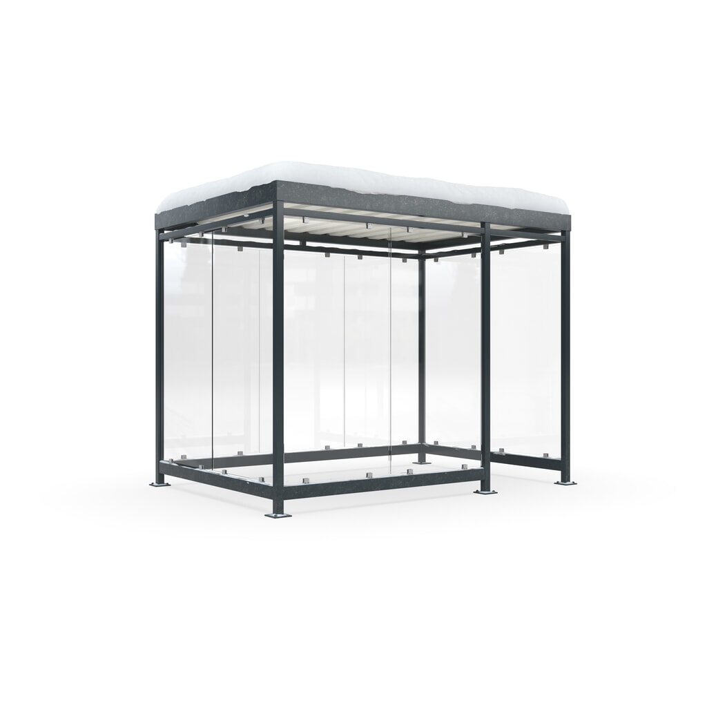 Rookoverkapping wsm® KÖLN ALPINE, volledig gemonteerd, sneeuwlast max. 4,15 kN/m², 9 elementen, met bestrating, antracietgrijs Product afbeelding: Rookoverkapping wsm® KÖLN ALPINE, volledig gemonteerd, sneeuwlast max. 4,15 kN/m², 9 elementen, met bestrating, antracietgrijs
