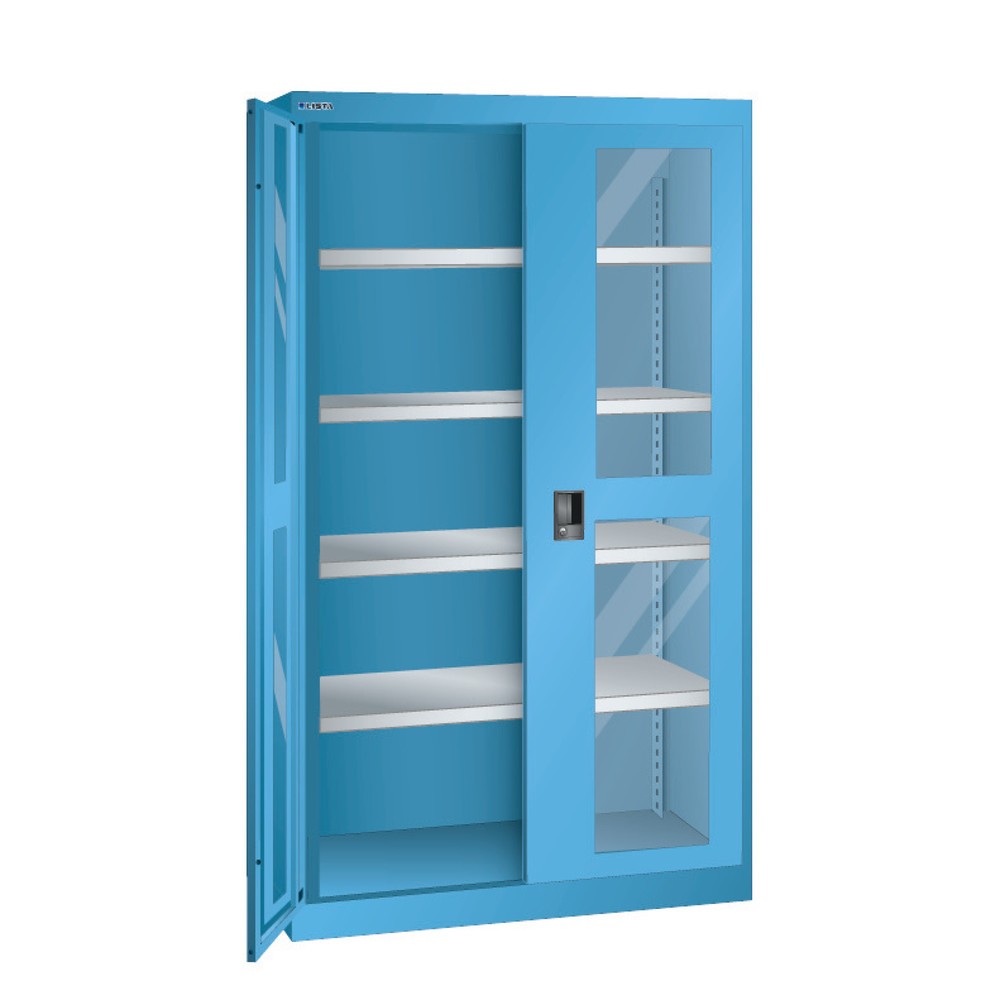 Product afbeelding: Zwaarlastkast LISTA met kijkvenster, 4 legborden, hxbxd 1950 x 1100 x 641 mm, lichtblauw