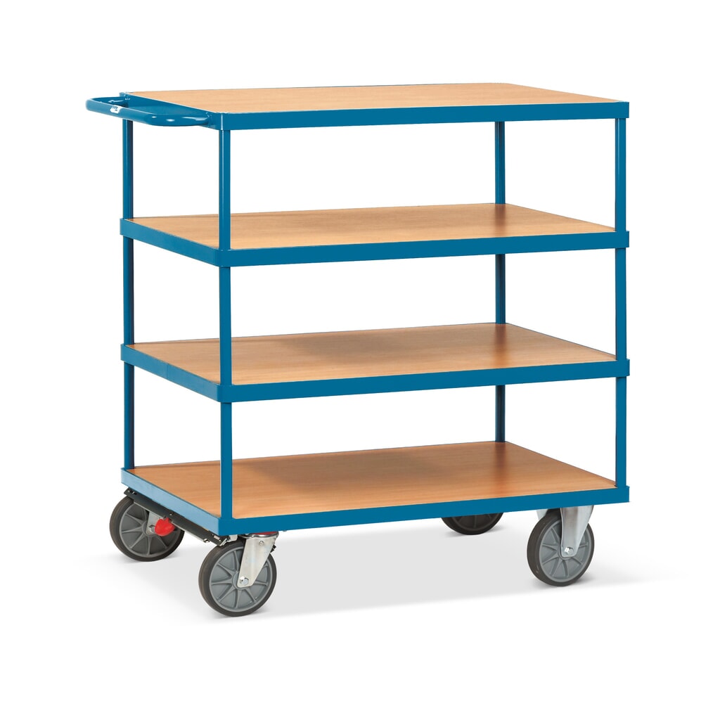 Product afbeelding: Zware tafel- en montagewagen fetra®, 4 etages van 700 x 1.000 mm, met centrale rem