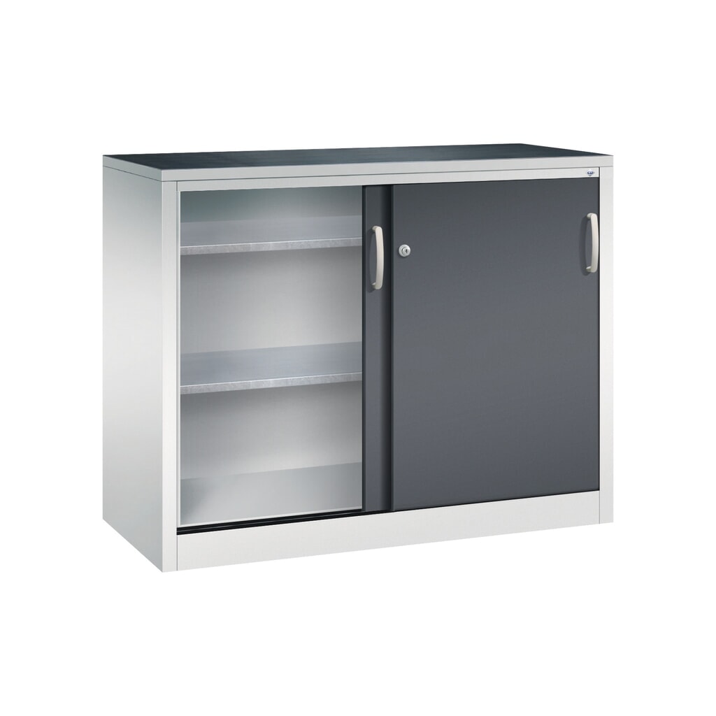 Zwarelast-schuifdeurenkast C+P, hxbxd 1.000 x 1.200 x 500 mm, lichtgrijs, zwartgrijs Productafbeelding nr. 3: Zwarelast-schuifdeurenkast C+P, hxbxd 1.000 x 1.200 x 500 mm, lichtgrijs, zwartgrijs
