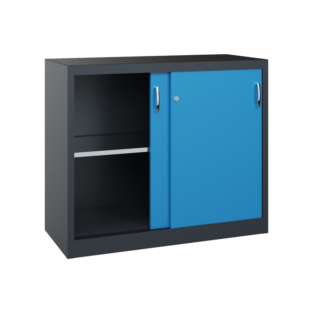 Zwarelast-schuifdeurenkast C+P, hxbxd 1.000 x 1.200 x 500 mm, antracietgrijs, lichtblauw Productafbeelding nr. 2: Zwarelast-schuifdeurenkast C+P, hxbxd 1.000 x 1.200 x 500 mm, antracietgrijs, lichtblauw