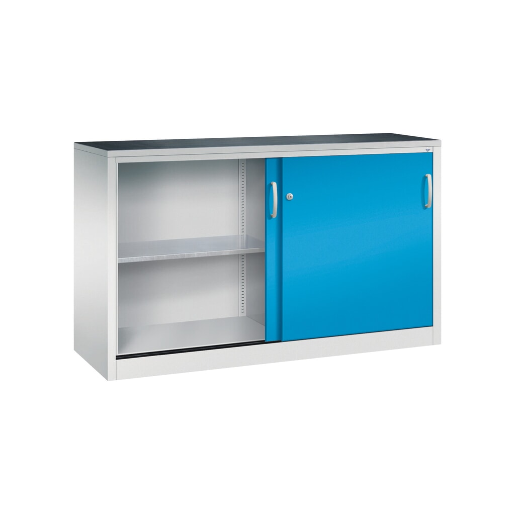 Zwarelast-schuifdeurenkast C+P, hxbxd 1.000 x 1.600 x 500 mm, lichtgrijs, lichtblauw Productafbeelding nr. 3: Zwarelast-schuifdeurenkast C+P, hxbxd 1.000 x 1.600 x 500 mm, lichtgrijs, lichtblauw