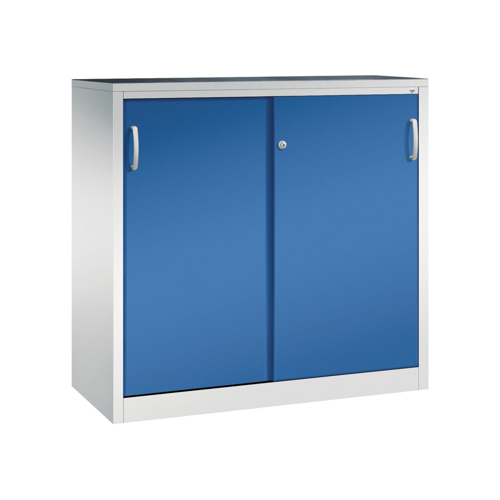 Product afbeelding: Zwarelast-schuifdeurenkast C+P, hxbxd 1.200 x 1.200 x 500 mm, lichtgrijs, gentiaanblauw