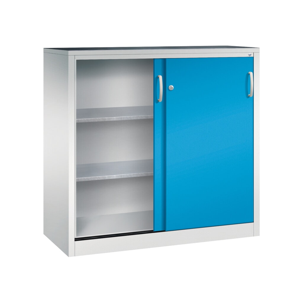 Zwarelast-schuifdeurenkast C+P, hxbxd 1.200 x 1.200 x 500 mm, lichtgrijs, lichtblauw Productafbeelding nr. 3: Zwarelast-schuifdeurenkast C+P, hxbxd 1.200 x 1.200 x 500 mm, lichtgrijs, lichtblauw
