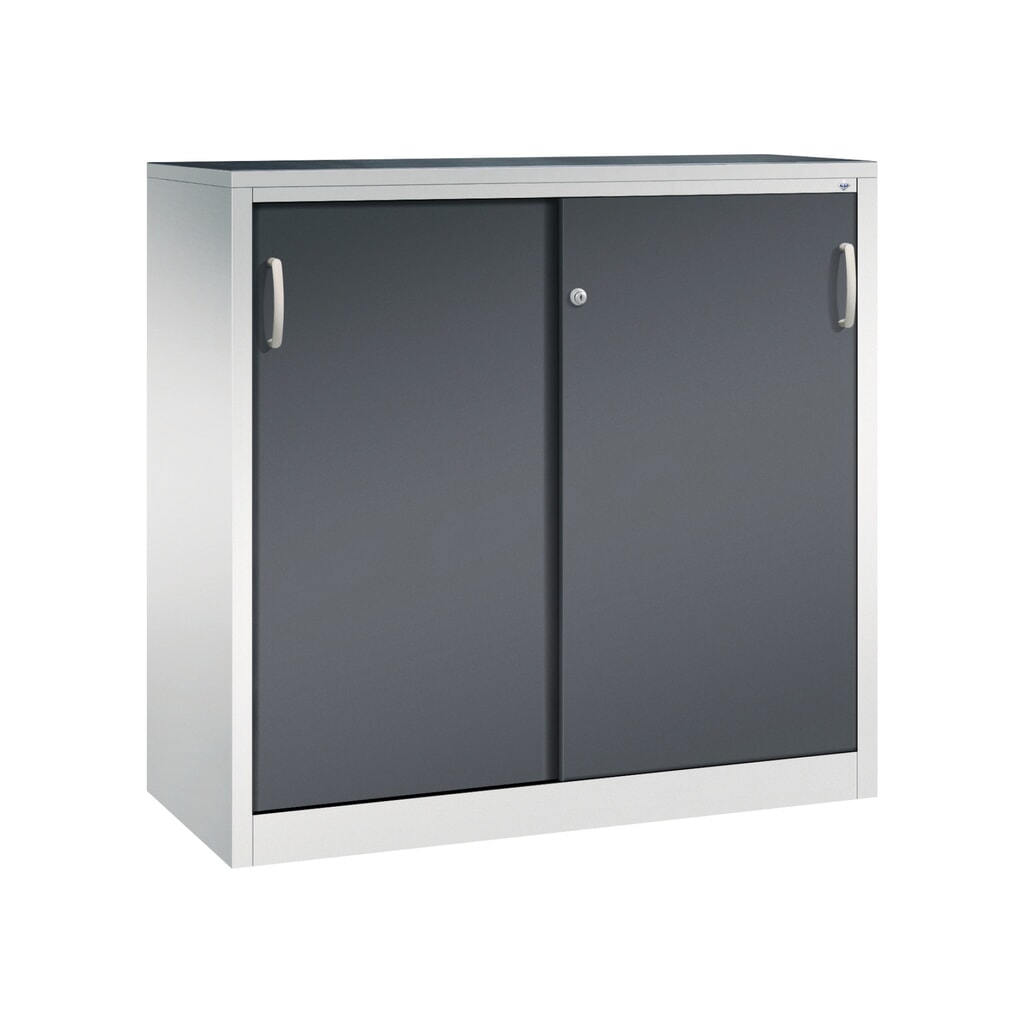 Zwarelast-schuifdeurenkast C+P, hxbxd 1.200 x 1.200 x 500 mm, lichtgrijs, zwartgrijs Product afbeelding: Zwarelast-schuifdeurenkast C+P, hxbxd 1.200 x 1.200 x 500 mm, lichtgrijs, zwartgrijs