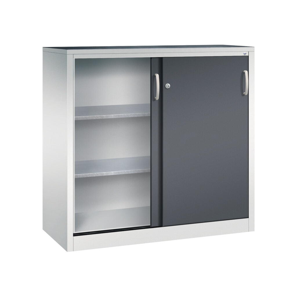Zwarelast-schuifdeurenkast C+P, hxbxd 1.200 x 1.200 x 500 mm, lichtgrijs, zwartgrijs Productafbeelding nr. 3: Zwarelast-schuifdeurenkast C+P, hxbxd 1.200 x 1.200 x 500 mm, lichtgrijs, zwartgrijs