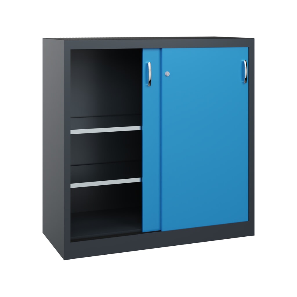 Zwarelast-schuifdeurenkast C+P, hxbxd 1.200 x 1.200 x 500 mm, antracietgrijs, lichtblauw Productafbeelding nr. 2: Zwarelast-schuifdeurenkast C+P, hxbxd 1.200 x 1.200 x 500 mm, antracietgrijs, lichtblauw