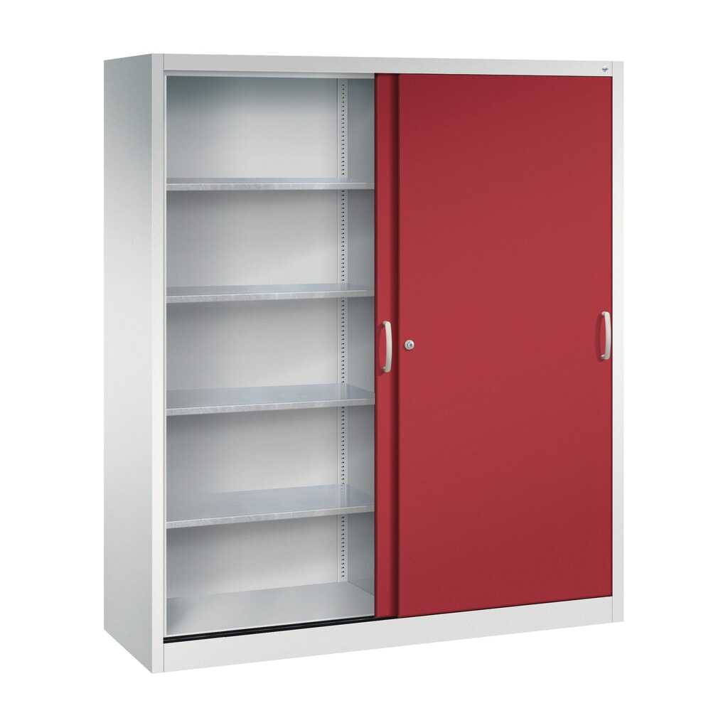 Zwarelast-schuifdeurenkast C+P, hxbxd 1.950 x 1.600 x 500 mm, lichtgrijs, robijnrood Productafbeelding nr. 3: Zwarelast-schuifdeurenkast C+P, hxbxd 1.950 x 1.600 x 500 mm, lichtgrijs, robijnrood