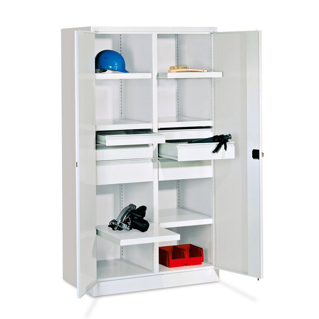 Product afbeelding: Zwarelastkast PAVOY Premium met middenwand, 6 legborden + laden 6x125 mm, lichtgrijs, lichtgrijs