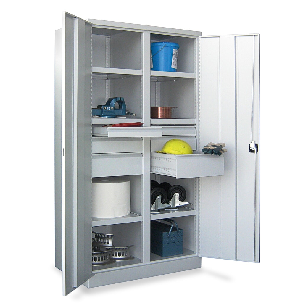 Zwarelastkast PAVOY Premium met middenwand, 6 legborden + laden 4x175 mm, gentiaanblauw, lichtgrijs Productafbeelding nr. 5: Zwarelastkast PAVOY Premium met middenwand, 6 legborden + laden 4x175 mm, gentiaanblauw, lichtgrijs