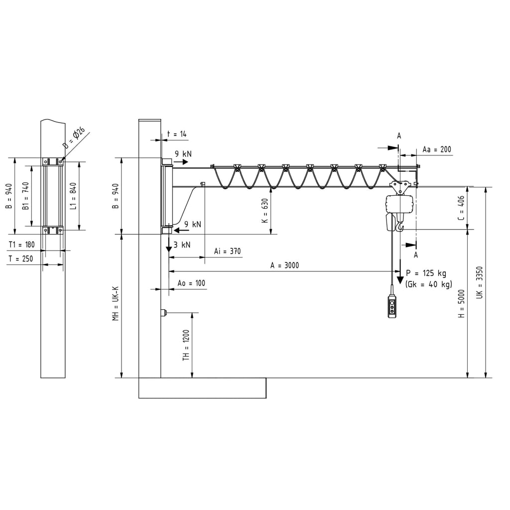 Zwenkkraan VETTER® incl. elektrische takel LIFTKET, wanduitvoering, lage constructie, reikwijdte 3.000 mm, draagvermogen 125 kg Productafbeelding nr. 2: Zwenkkraan VETTER® incl. elektrische takel LIFTKET, wanduitvoering, lage constructie, reikwijdte 3.000 mm, draagvermogen 125 kg
