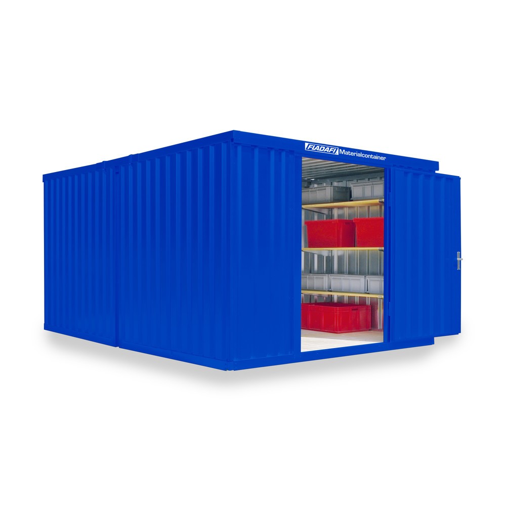 Produktabbildung Nr. 1: Opslagcontainer combinatie, 2 modules, hxbxd 2.150 x 3.050 x 4.340 mm, gedemonteerd, houten bodem, gelakt, gentiaanblauw