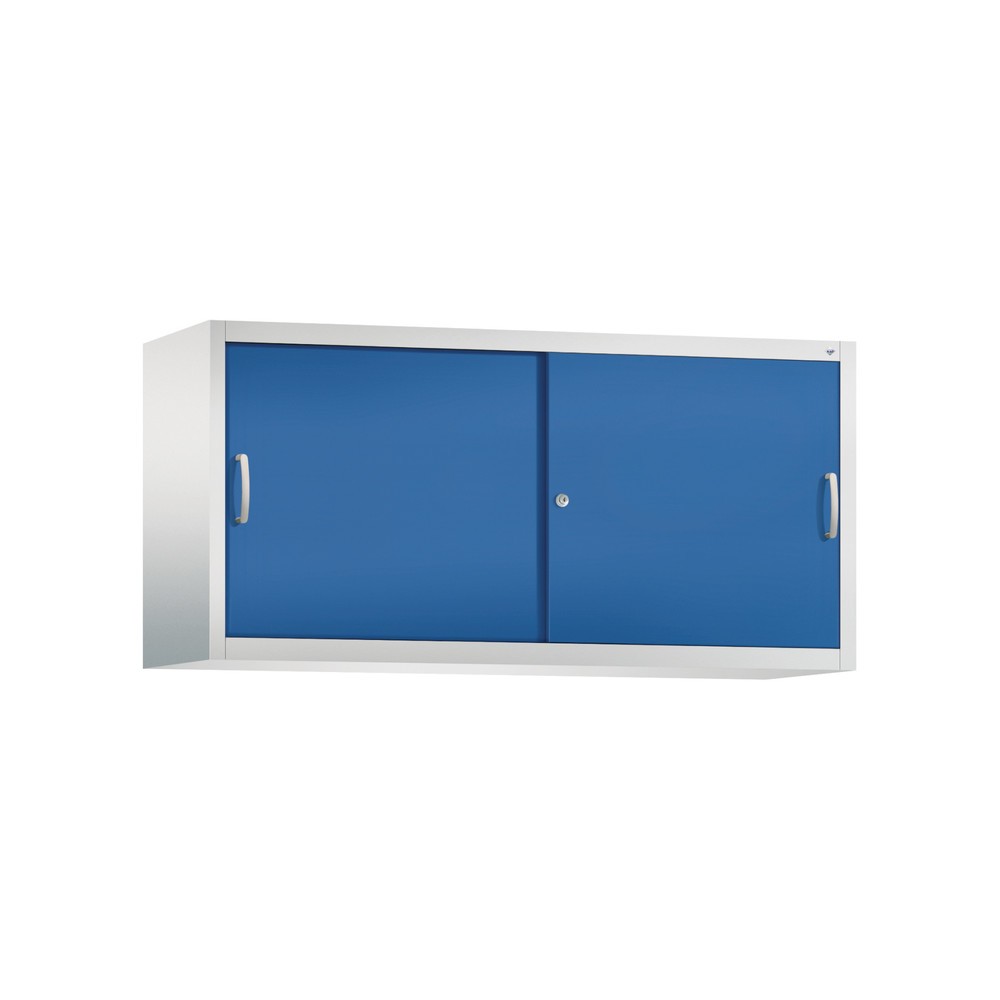 Produktabbildung Nr. 1: Opzetkast voor werkplaatsschuifdeurkast C+P, 2 legborden, hxbxd 790 x 1.600 x 500 mm, scheidingswand, lichtgrijs, gentiaanblauw
