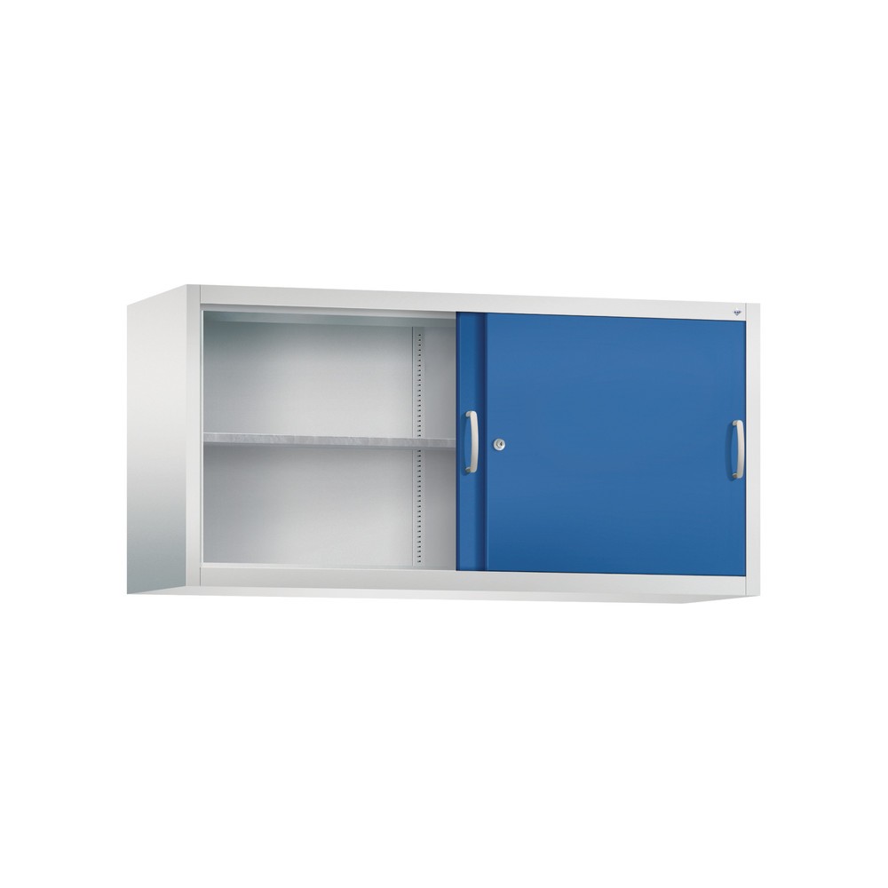Produktabbildung Nr. 2: Opzetkast voor werkplaatsschuifdeurkast C+P, 2 legborden, hxbxd 790 x 1.600 x 500 mm, scheidingswand, lichtgrijs, gentiaanblauw