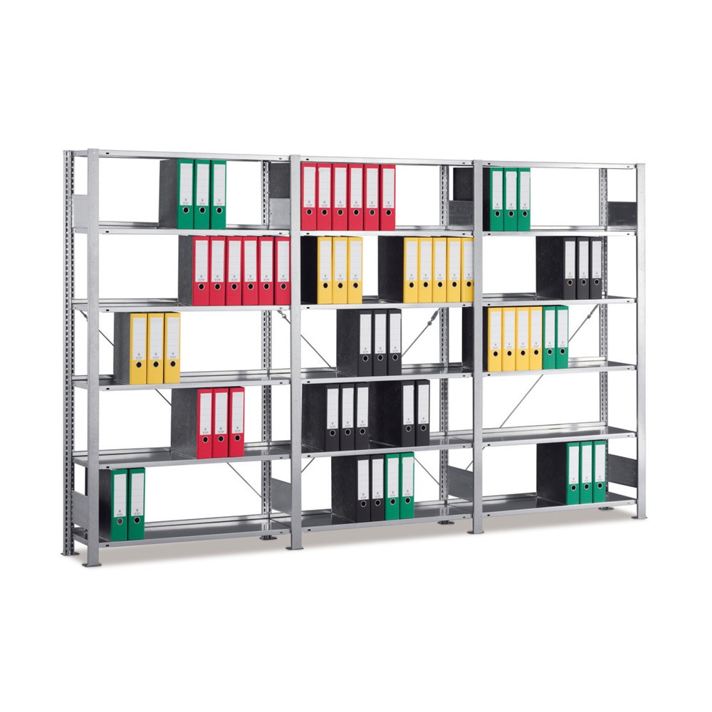 Illustration du produit: Pack complet étagère à dossiers, H x l x P 1 850 x 3 000 x 300 mm, 6 tablettes, galvanisé