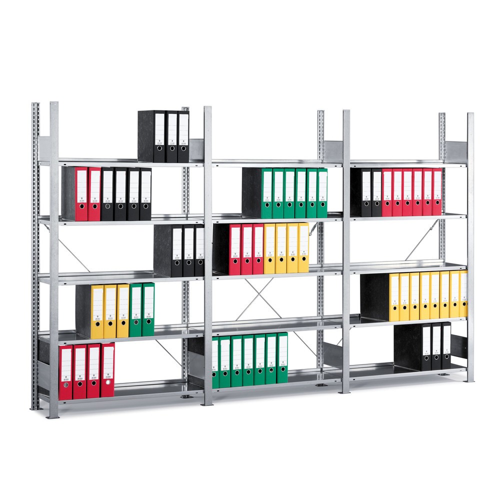 Illustration du produit: Pack complet étagère à dossiers META, unilatéral, sans étagère supérieure FL 80 kg, galvanisé, H x l x P 1 850 x 3 000 x 300 mm