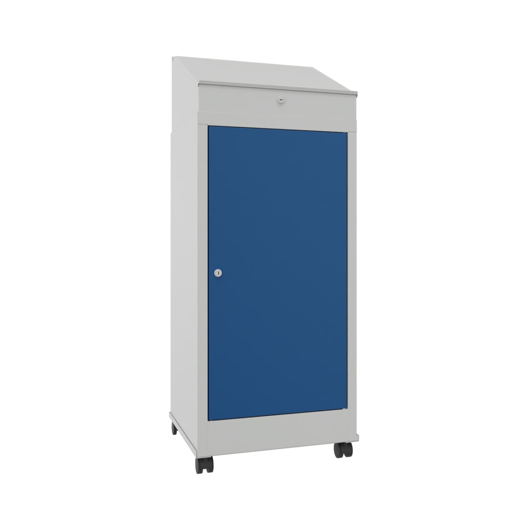 Product afbeelding: PAVOY industriële lessenaar, verrijdbaar, hxbxd 1.330 x 500 x 500 mm, 1 uitschuifbare bodem, lichtgrijs, gentiaanblauw