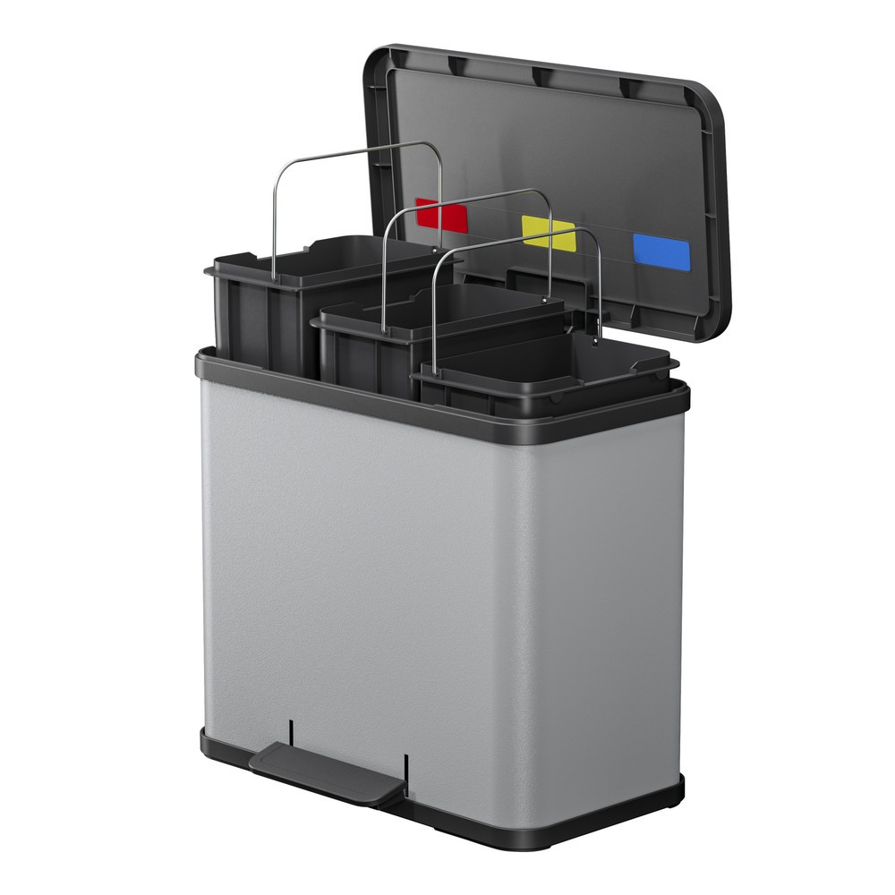 Produktabbildung Nr. 3: Hailo pedaalafvalscheidingsbak Öko trio Plus L, 3x 9 liter, gedempt sluitmechanisme, lichtgrijs, mat