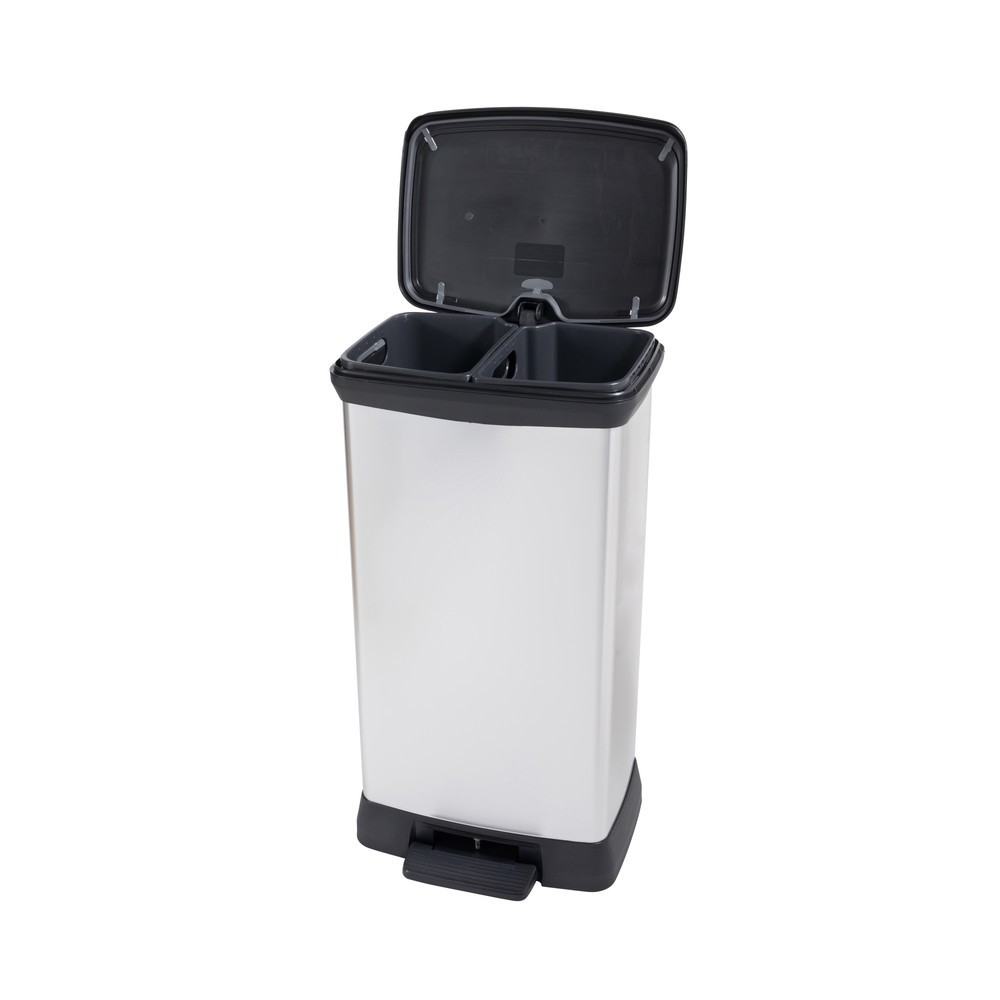 Produktabbildung Nr. 2: Poubelle à pédale Duo DECOBIN, rectangulaire, 2 x 23 litres, argenté/noir