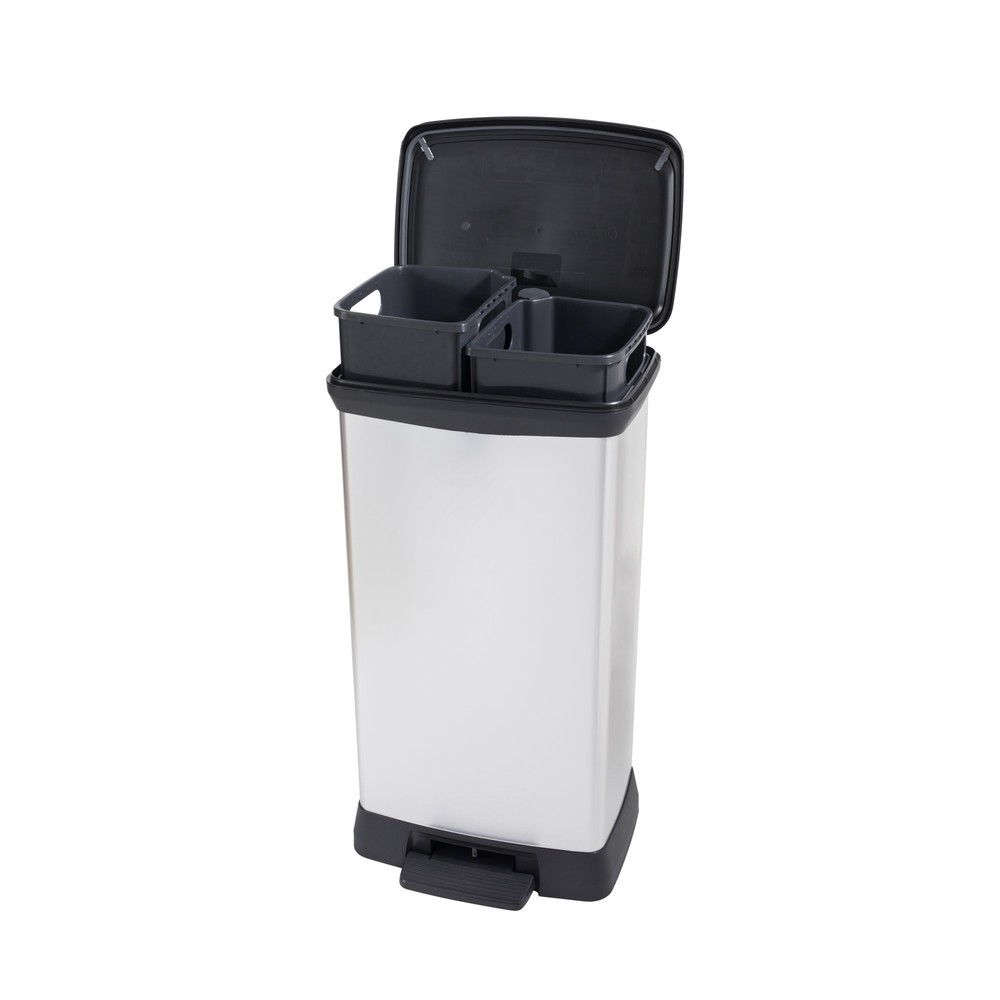Produktabbildung Nr. 3: Poubelle à pédale Duo DECOBIN, rectangulaire, 2 x 23 litres, argenté/noir
