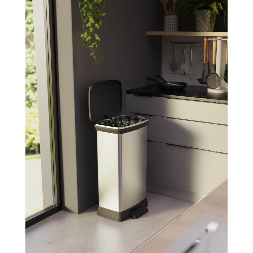 Produktabbildung Nr. 11: Poubelle à pédale Duo DECOBIN, rectangulaire, 2 x 23 litres, argenté/noir