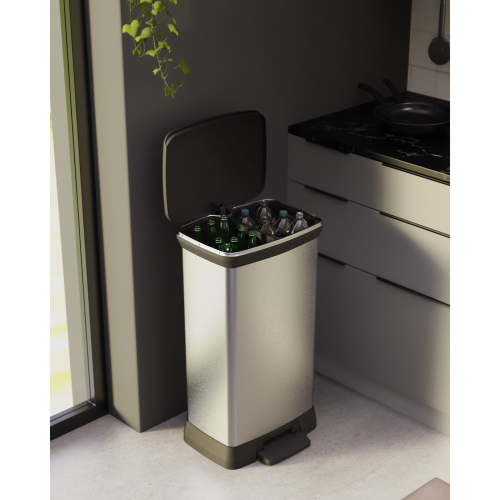 Produktabbildung Nr. 12: Poubelle à pédale Duo DECOBIN, rectangulaire, 2 x 23 litres, argenté/noir