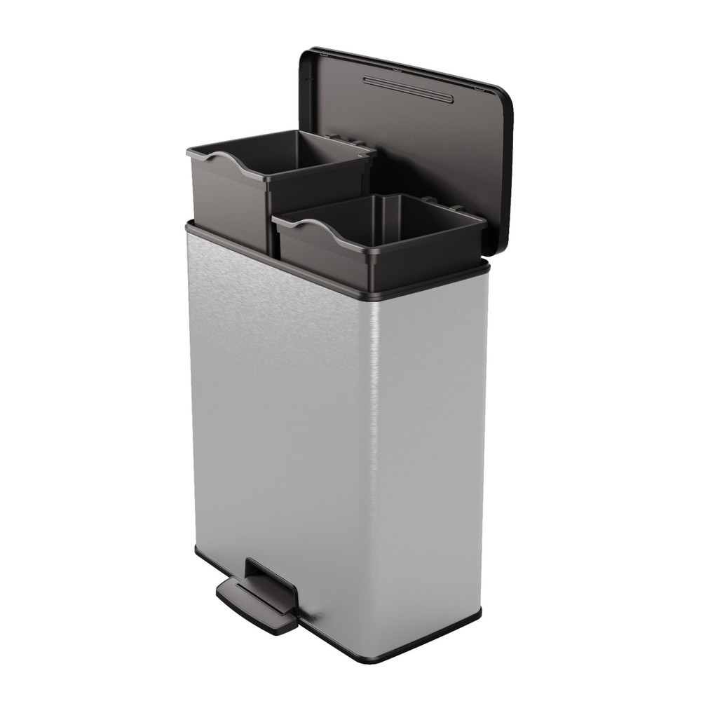 Produktabbildung Nr. 2: Poubelle à pédale Duo DECOBIN, rectangulaire, 2 x 26 litres, argenté/noir