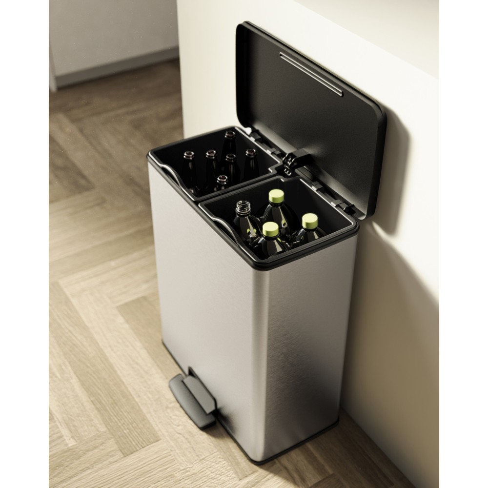 Produktabbildung Nr. 9: Poubelle à pédale Duo DECOBIN, rectangulaire, 2 x 26 litres, argenté/noir