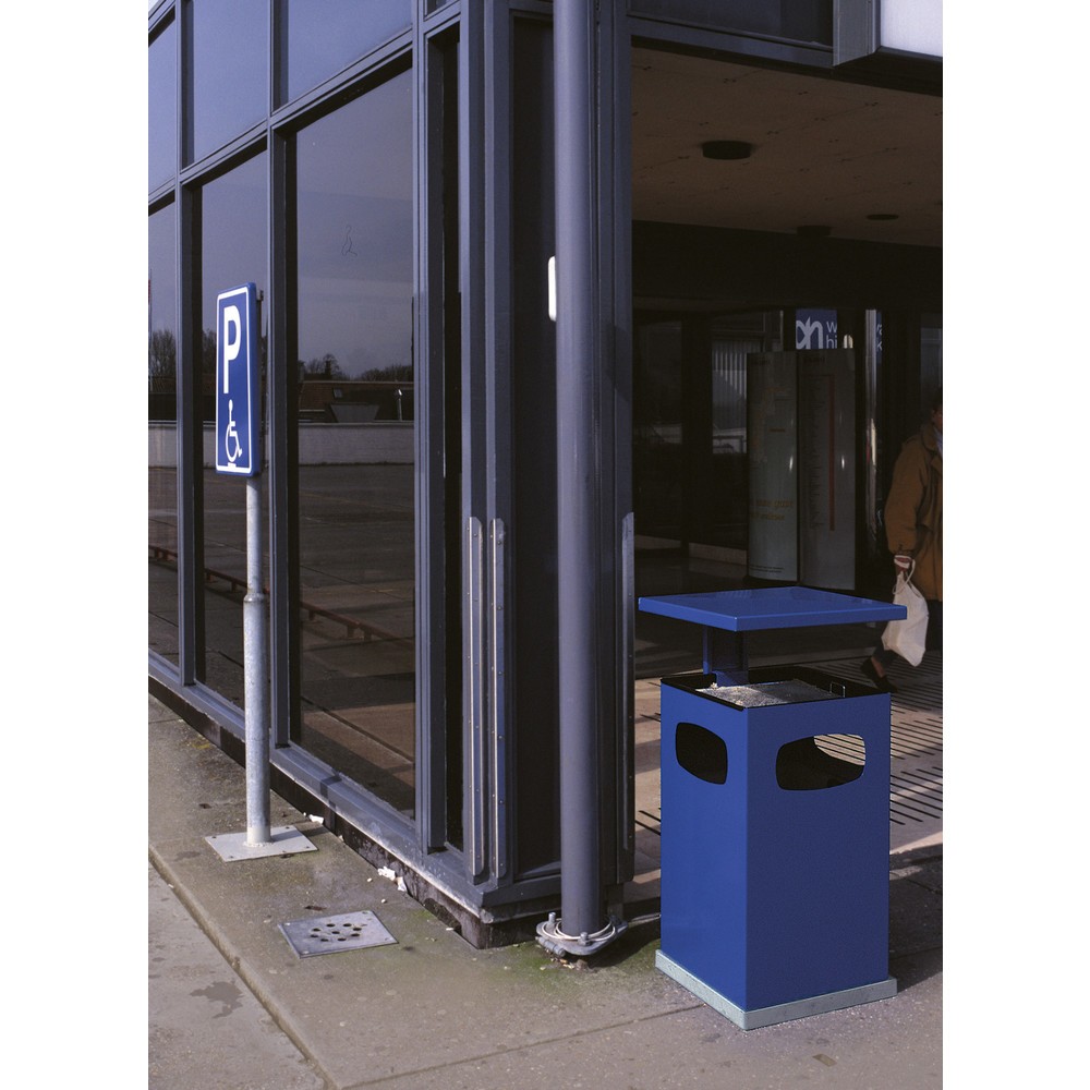 N° de l'image du produit 2 : Poubelle-cendrier en acier, carrée, toit amovible, 80 litres, bleu