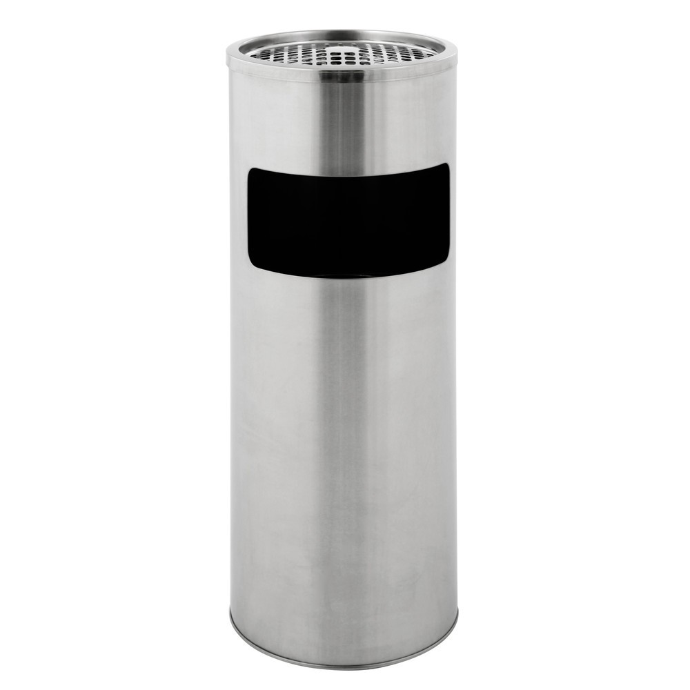 N° de l'image du produit 1 : Poubelle-cendrier en acier, ronde, 12,5 litres, acier inoxydable mat