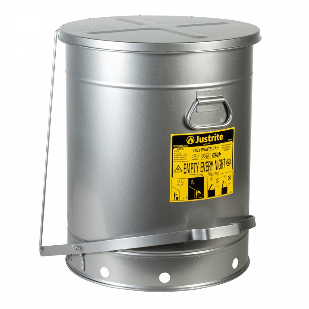 Produktabbildung Nr. 1: Poubelle d'établi Justrite SoundGuard™, pédale, argenté, 80 litres