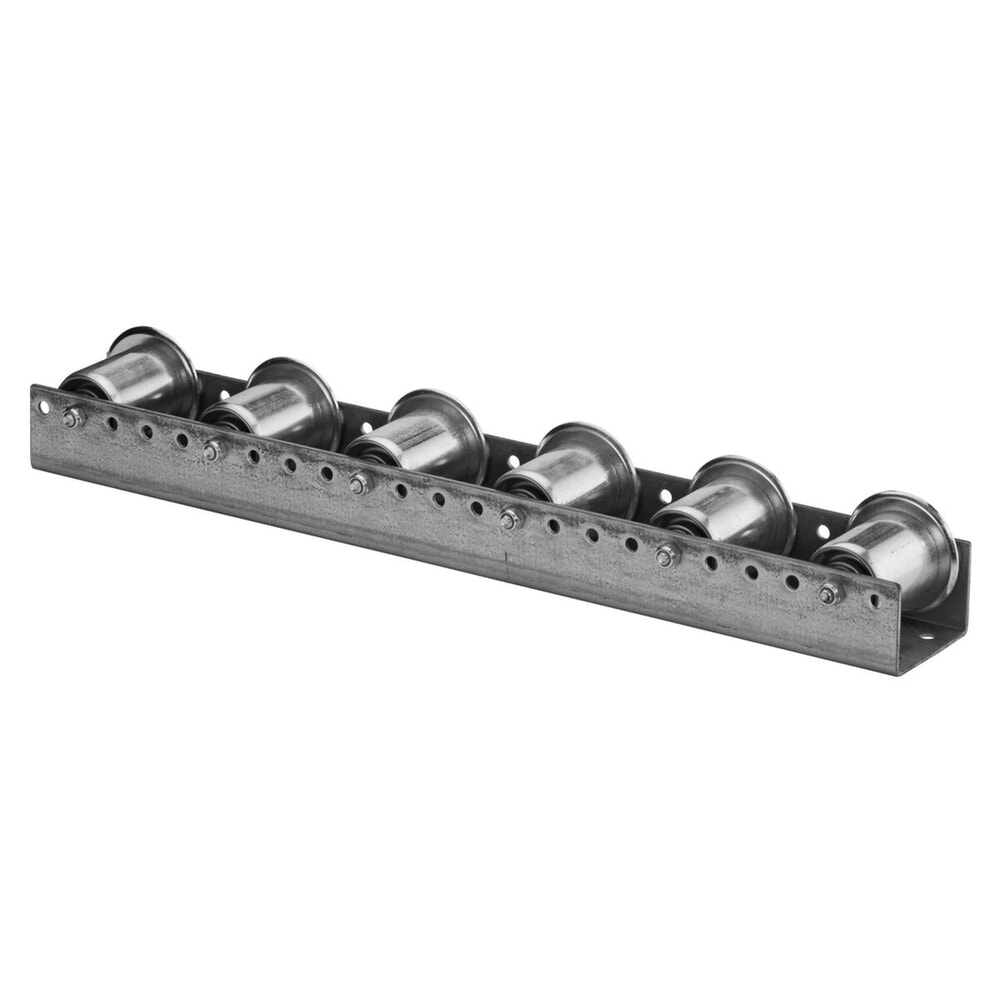 N° de l'image du produit 1 : Rail à galets pour palettes, acier, transport longitudinal par paliers de 104-208 mm, transport transversal par paliers de 78 mm