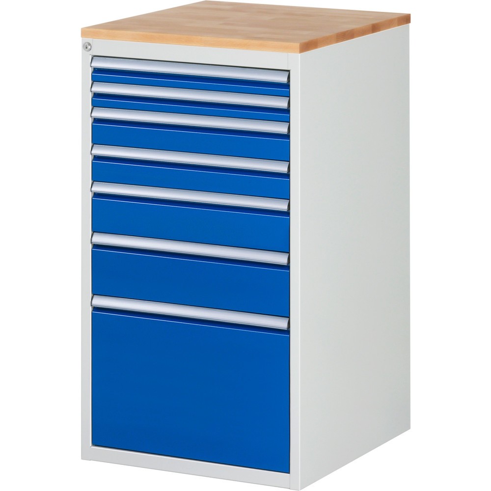 Produktabbildung Nr. 1: RAU Armoire à tiroirs Série 7000, HxlxP 1 035 x 580 x 650 mm, 7 tiroirs 2 x 60, 2 x 90, 1 x 120, 1 x 150, 1 x 360 mm, plan de travail en hêtre