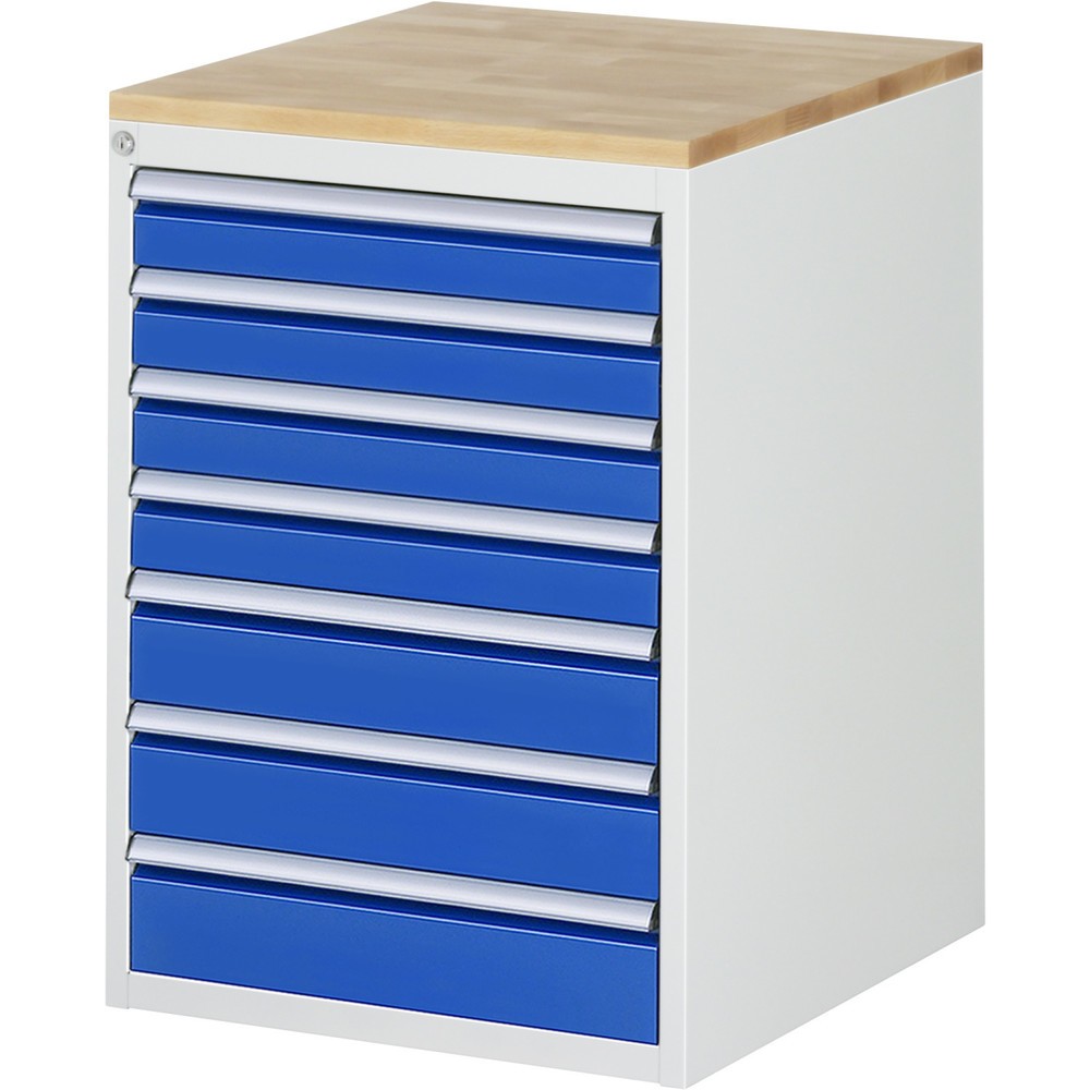 Produktabbildung Nr. 1: RAU Armoire à tiroirs Série 7000, HxlxP 825 x 580 x 650 mm, 7 tiroirs 4 x 90, 3 x 120 mm, plan de travail en hêtre