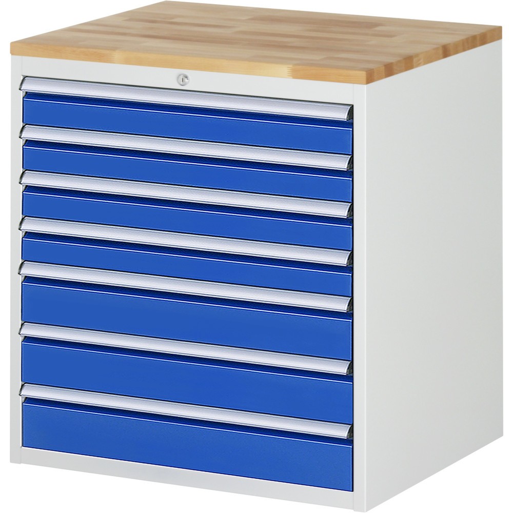 Produktabbildung Nr. 1: RAU Armoire à tiroirs Série 7000, HxlxP 825 x 770 x 650 mm, 7 tiroirs 4 x 90, 3 x 120 mm, plan de travail en hêtre