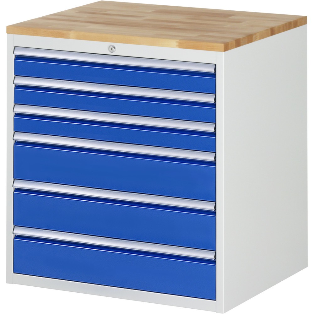 Produktabbildung Nr. 1: RAU Armoire à tiroirs Série 7000, HxlxP 825 x 770 x 650 mm, 6 tiroirs 3 x 90, 3 x 150 mm, plan de travail en hêtre