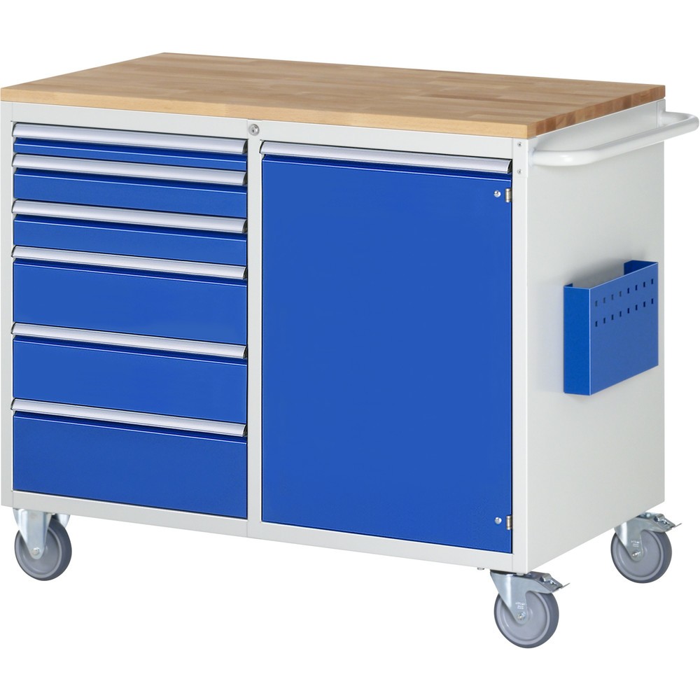 Produktabbildung Nr. 1: RAU Chariot de montage Série 7000, HxlxP 975 x 1 145 x 650 mm, 1 porte battante, 6 tiroirs 1 x 60, 2 x 90, 2 x 150, 1 x 180 mm, plan de travail en hêtre