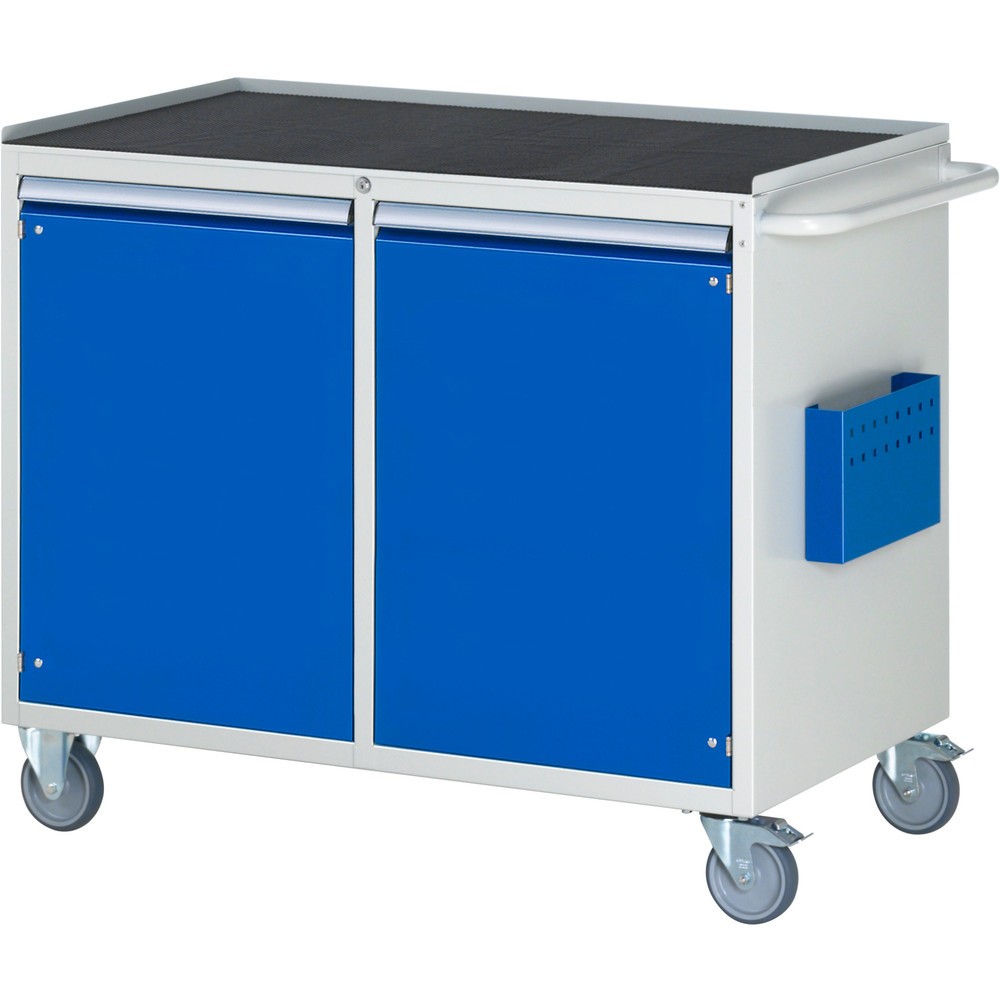 N° de l'image du produit 1 : RAU Chariot de montage Série 7000, HxlxP 975 x 1 145 x 650 mm, 2 portes battantes, plan de travail en métal, baguette-poignée ErgoScript®