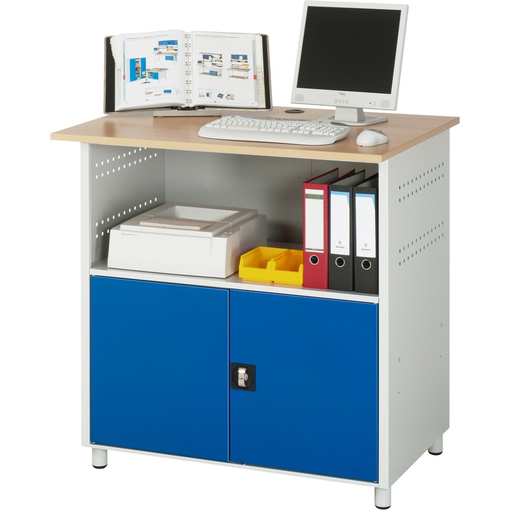 Produktabbildung Nr. 2: RAU computertafel, h x b x d 1.100 x 1.100 x 800 mm, werkblad met beukendecor, met 2 openslaande deuren en contactdooslijst