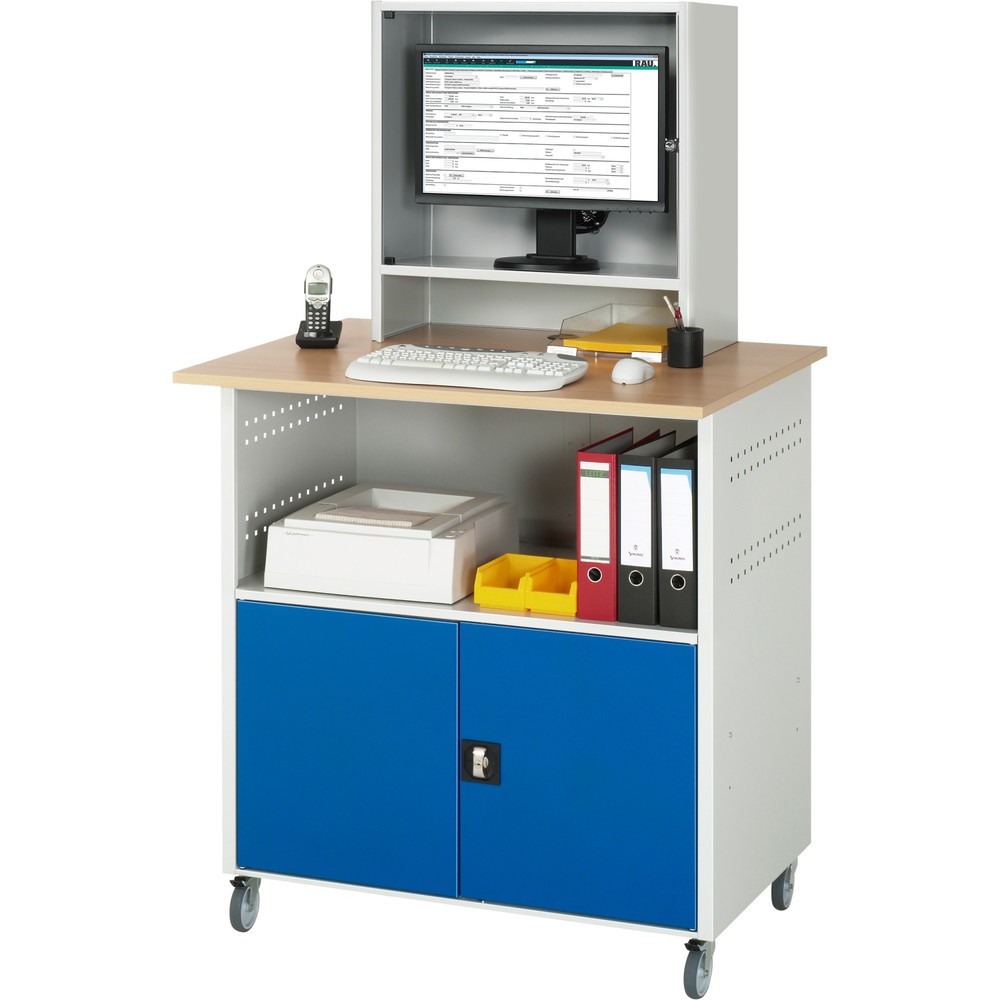 Produktabbildung Nr. 2: RAU computertafel, h x b x d 1.860 x 1.100 x 800 mm, werkblad met beukendecor, met 2 openslaande deuren, contactdooslijst en monitorbehuizing