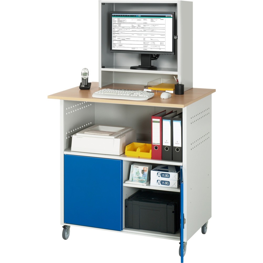 Produktabbildung Nr. 3: RAU computertafel, h x b x d 1.860 x 1.100 x 800 mm, werkblad met beukendecor, met 2 openslaande deuren, contactdooslijst en monitorbehuizing