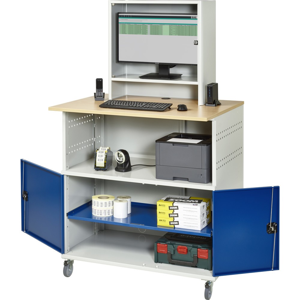 Productafbeelding nr. 1: RAU computertafel, h x b x d 1.860 x 1.100 x 800 mm, werkblad met beukendecor, met 2 openslaande deuren en monitorvak