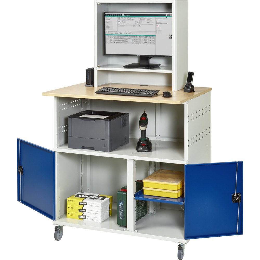 Produktabbildung Nr. 1: RAU computertafel, h x b x d 1.860 x 1.100 x 800 mm, werkblad met beukendecor, met 2 openslaande deuren, contactdooslijst en monitorbehuizing